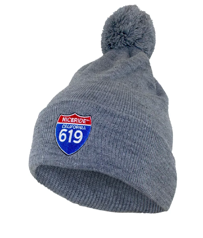 Patterned Beanie Caps"Interstate 619" Puff Beanie