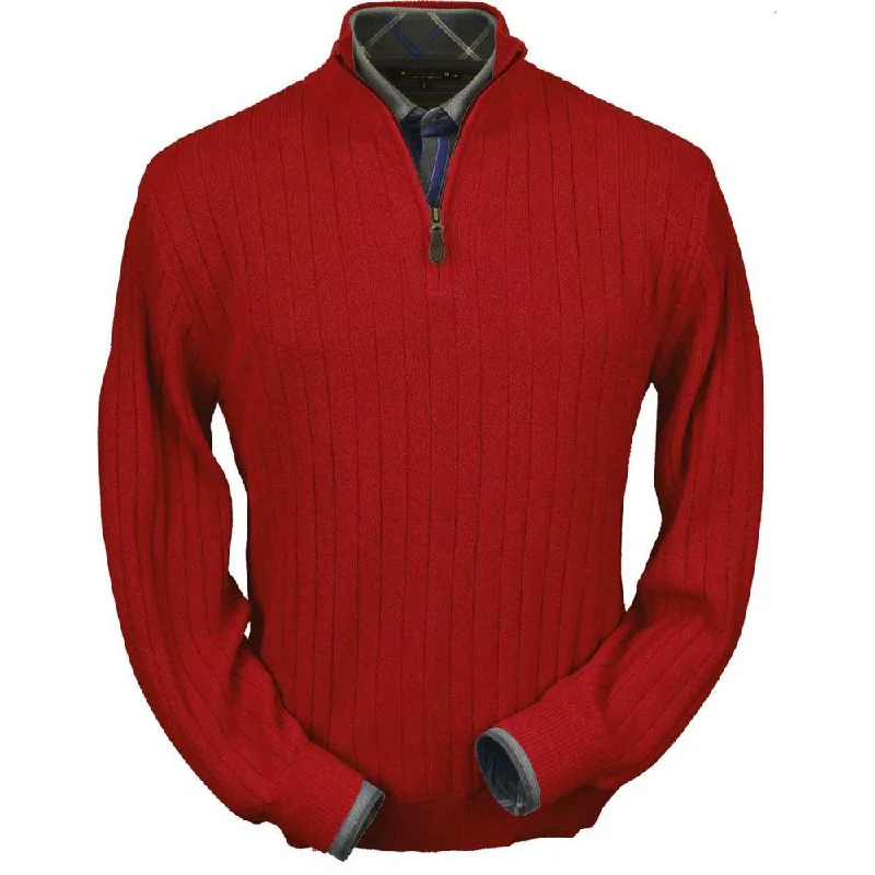 Men's Sweaters with Mock-Neck DesignsBaby Alpaca 'Links Stitch' Half-Zip Mock Neck Sweater in Rouge Red by Peru Unlimited