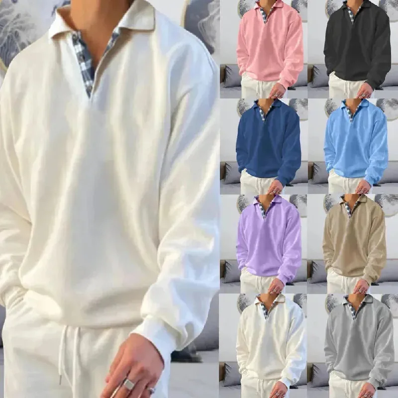 Men's Sweaters with Pockets and ZippersLong Sleeve V-Neck Men's Lapel Loose Sweater