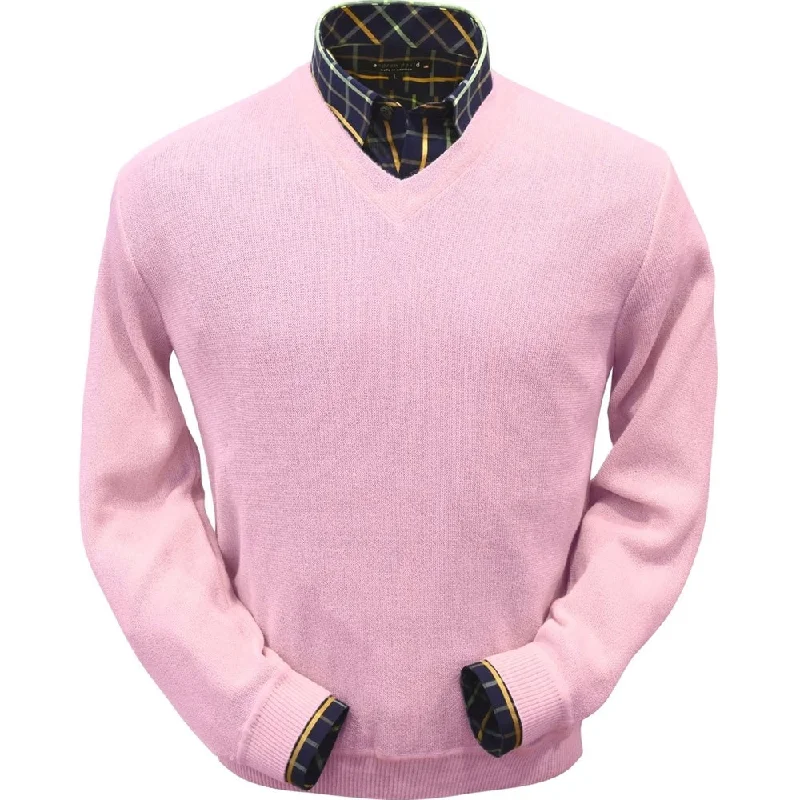 Men's Sweaters with Ribbed CuffsBaby Alpaca 'Links Stitch' V-Neck Sweater in Pink by Peru Unlimited Men's Sweaters with Ribbed CuffsBaby Alpaca 'Links Stitch' V-Neck Sweater in Pink by Peru Unlimited