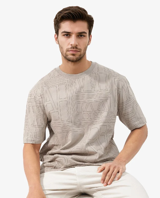 Men's Shirts with Belt AttachmentsRare Rabbit Articale Men's Hagrid Beige Cotton Polyester Fabric Crew Neck Oversized Fit Branded Graphic Print T-Shirt Men's Shirts with Belt AttachmentsRare Rabbit Articale Men's Hagrid Beige Cotton Polyester Fabric Crew Neck Oversized Fit Branded Graphic Print T-Shirt