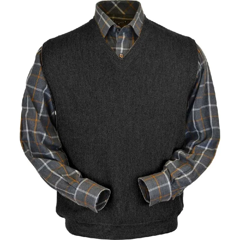 Men's Sweaters with Asymmetrical HemlinesBaby Alpaca 'Links Stitch' V-Neck Sweater Vest in Charcoal Heather by Peru Unlimited