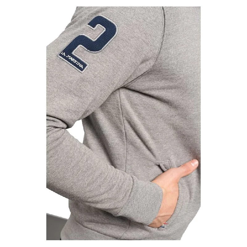 Men's Sweaters with Hoods and DrawstringsLa Martina Gray Cotton Men's Sweater