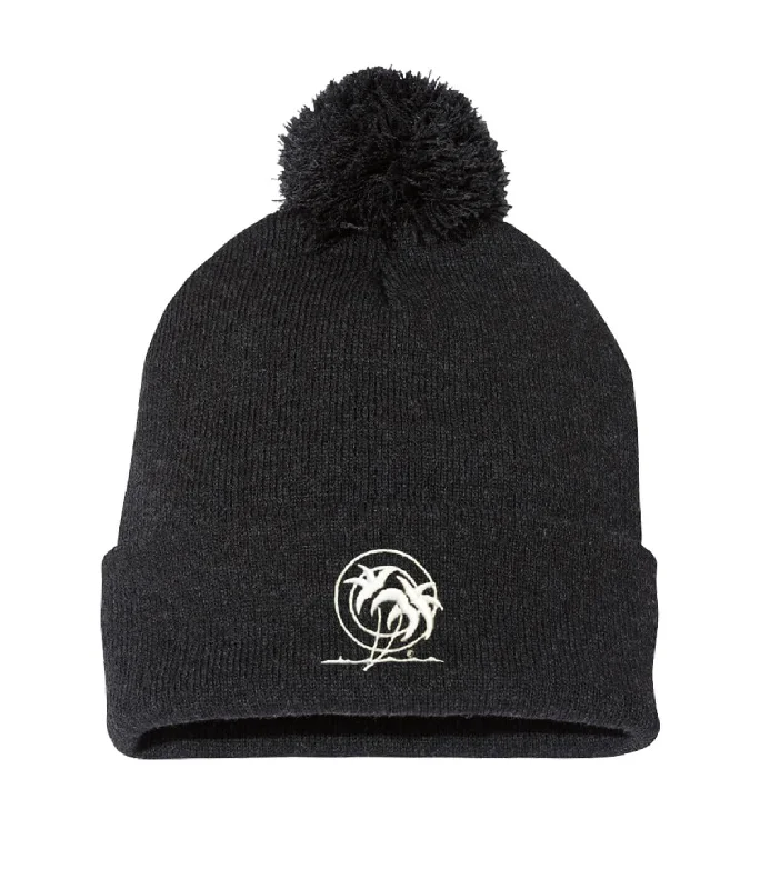 Plain Beanie Caps"Classic Palm Stencil" Puff Beanie