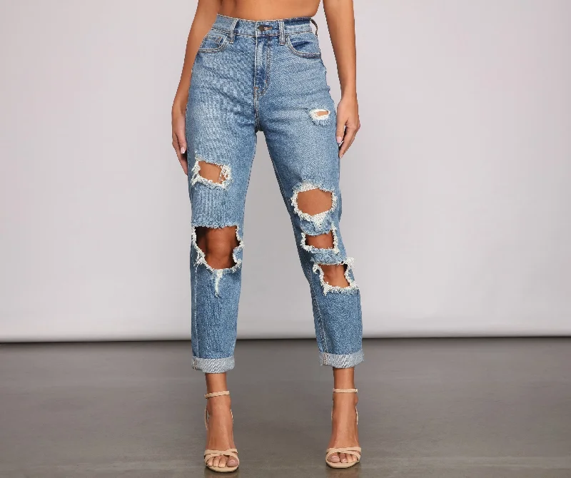 Baggy Men's JeansKittenAlarm - Totally Destructed Cuffed Mom Jeans