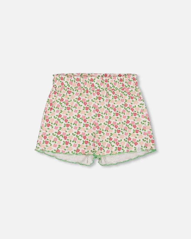 Men's Cotton Twill ShortsPrinted Ribbed Short Small Flowers On White Background