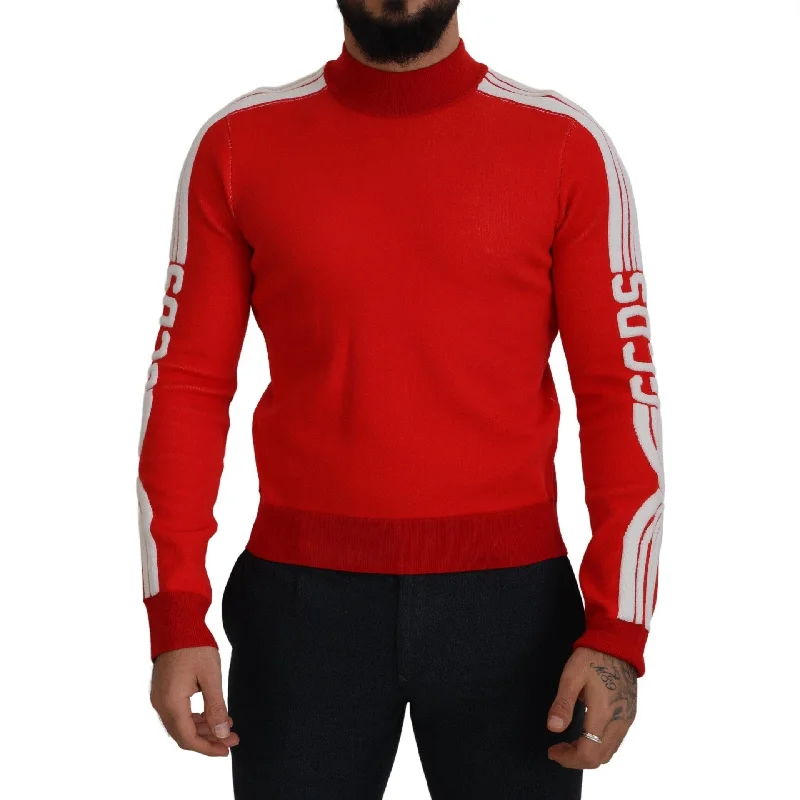Men's Sweaters with Patch PocketsGCDS Elegant Red Pullover Sweater for Men's Men