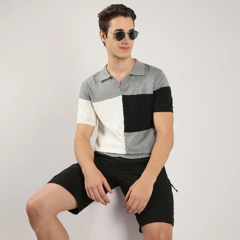 Men's Shirts with Spread CollarsColour Block Modern Nerd Hand Knit Jersey Polo T-Shirt Men's Shirts with Spread CollarsColour Block Modern Nerd Hand Knit Jersey Polo T-Shirt