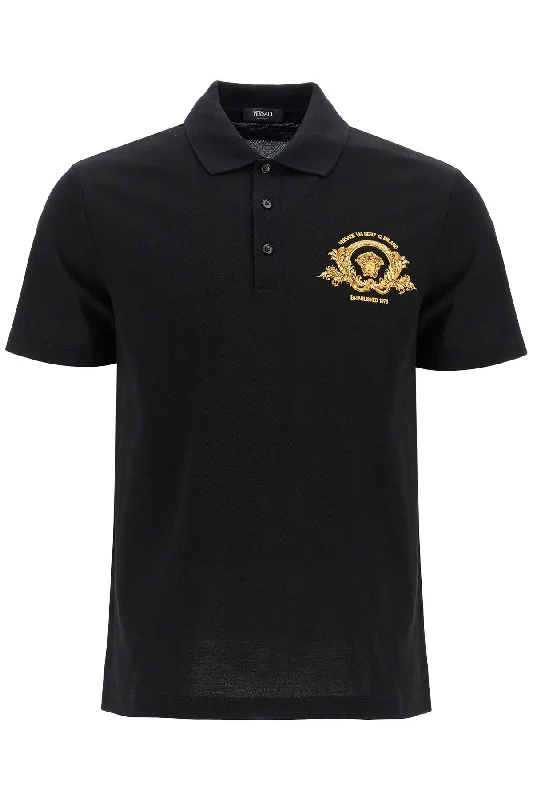 Men's Shirts with Asymmetrical HemlinesVersace Men's Short-Sleeved Polo Shirt With