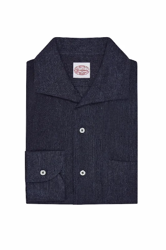 Men's Versatile Dress Shirts for Multiple OccasionsDenim Blue Linen Riviera Collar Shirt Men's Versatile Dress Shirts for Multiple OccasionsDenim Blue Linen Riviera Collar Shirt