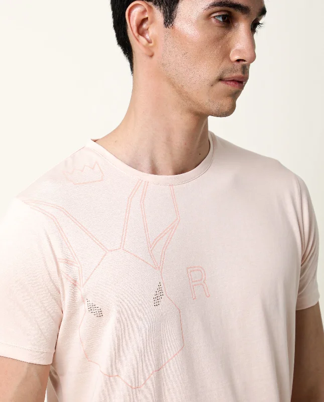 Breathable Men's Mesh TopsRare Rabbit Men's Alure Peach Cotton Fabric Crew Neck Half Sleeves Regular Fit Graphic Print Logo T-Shirt Breathable Men's Mesh TopsRare Rabbit Men's Alure Peach Cotton Fabric Crew Neck Half Sleeves Regular Fit Graphic Print Logo T-Shirt