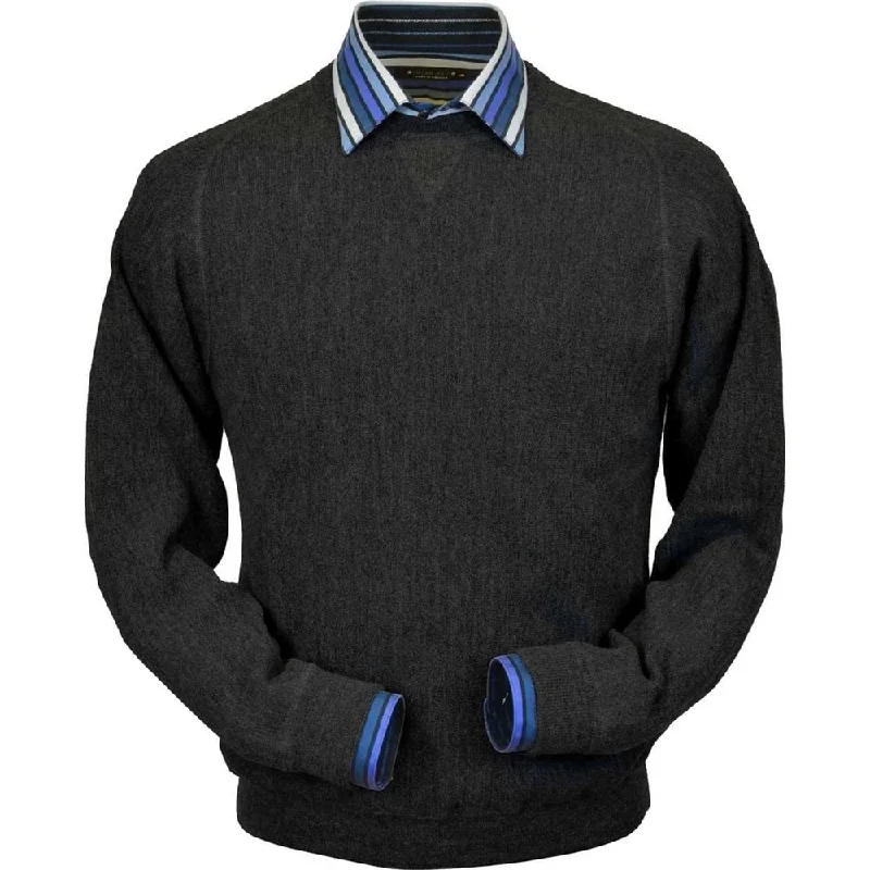 Men's Sweaters with Ribbed WaistbandsBaby Alpaca 'Links Stitch' Sweatshirt-Style Crew Neck Sweater in Charcoal Heather by Peru Unlimited Men's Sweaters with Ribbed WaistbandsBaby Alpaca 'Links Stitch' Sweatshirt-Style Crew Neck Sweater in Charcoal Heather by Peru Unlimited