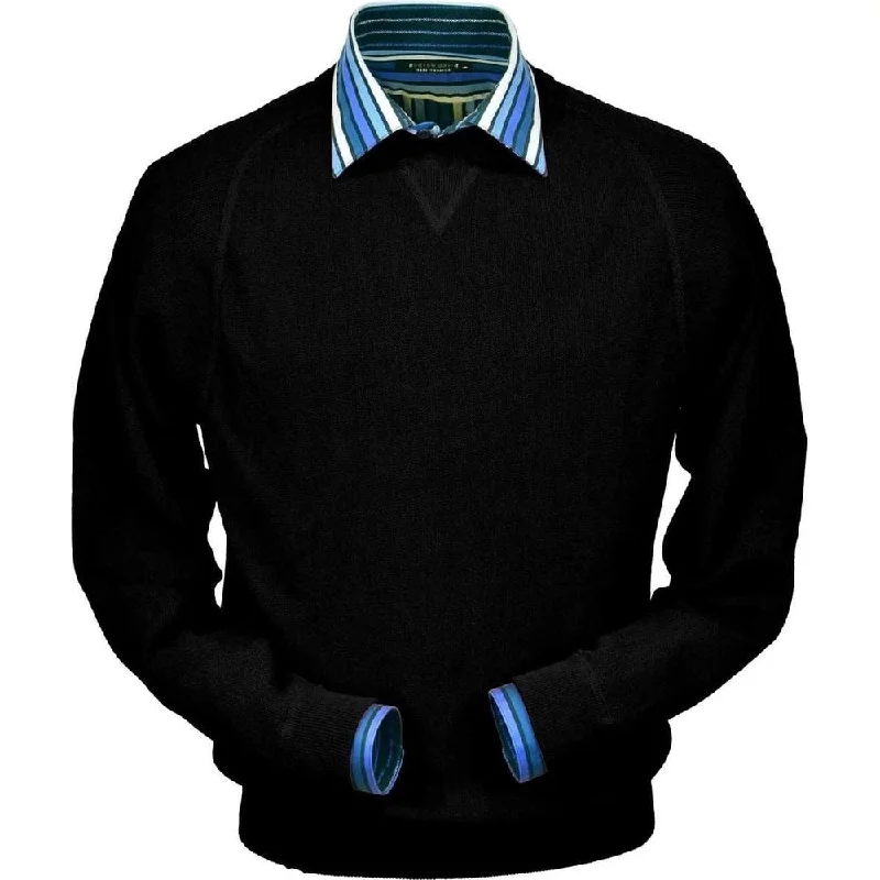 Men's Sweaters with BeadsBaby Alpaca 'Links Stitch' Sweatshirt-Style Crew Neck Sweater in Black by Peru Unlimited
