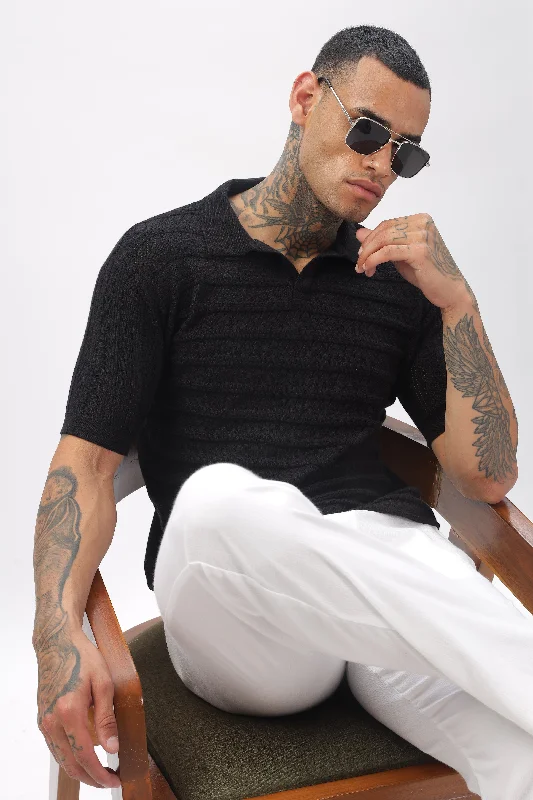 Men's Shirts with Contrast StitchingChevron Classic Black Polo T-shirt