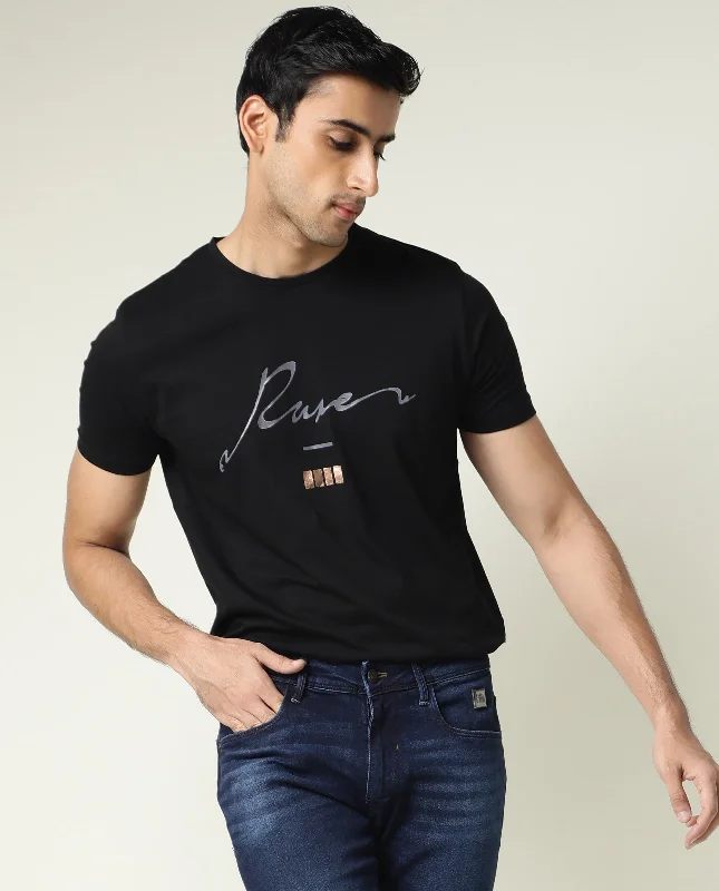 Men's Shirts for HuntingRare Rabbit Men's Italic Black Crew Neck Branded Signature Half Sleeves Slim Fit T-Shirt Men's Shirts for HuntingRare Rabbit Men's Italic Black Crew Neck Branded Signature Half Sleeves Slim Fit T-Shirt