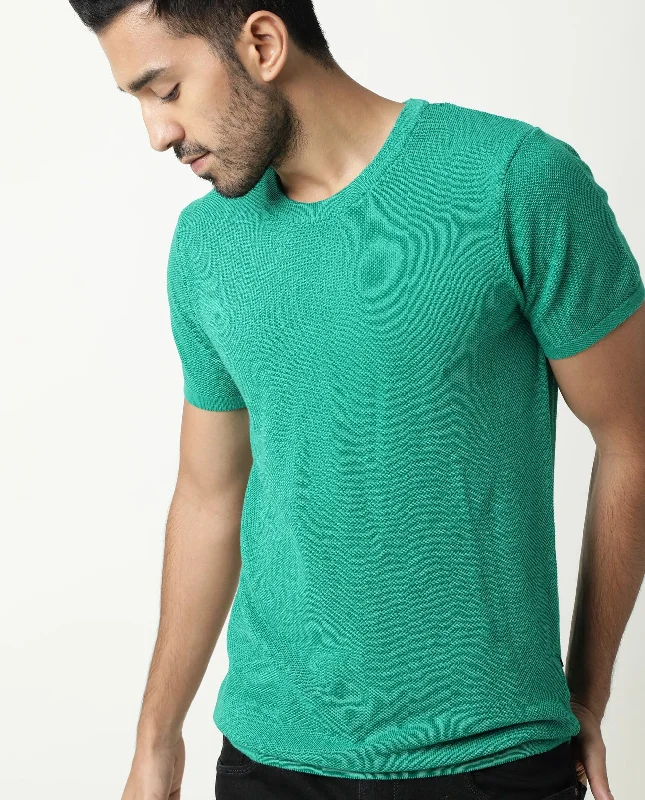 Men's Shirts with Mock NecksRare Rabbit Men's Clue Green Solid Crew Neck Popcorn Textured Half Sleeves T-Shirt Men's Shirts with Mock NecksRare Rabbit Men's Clue Green Solid Crew Neck Popcorn Textured Half Sleeves T-Shirt