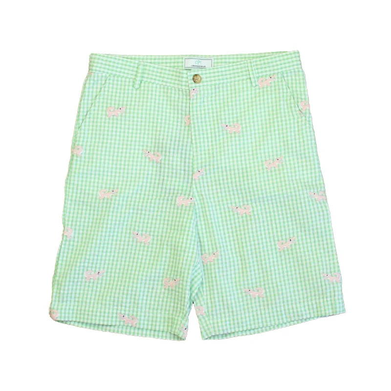 Cute Men's Bermuda ShortsClassic Prep Boys Apple Green Gingham with Alligators Shorts Cute Men's Bermuda ShortsClassic Prep Boys Apple Green Gingham with Alligators Shorts