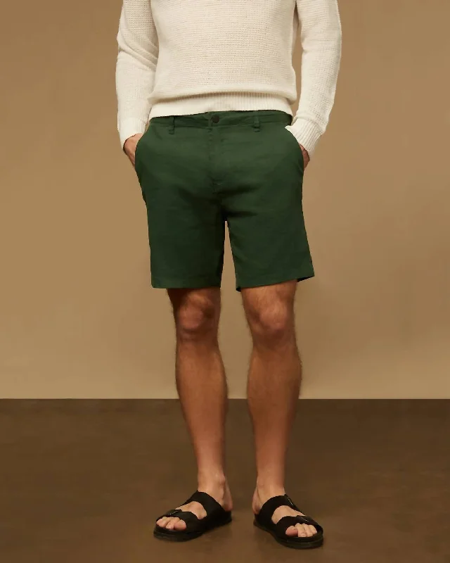 Men's Water-Resistant Swim and Beach ShortsMen Stretch Linen Traveler Short In Forest Green Men's Water-Resistant Swim and Beach ShortsMen Stretch Linen Traveler Short In Forest Green