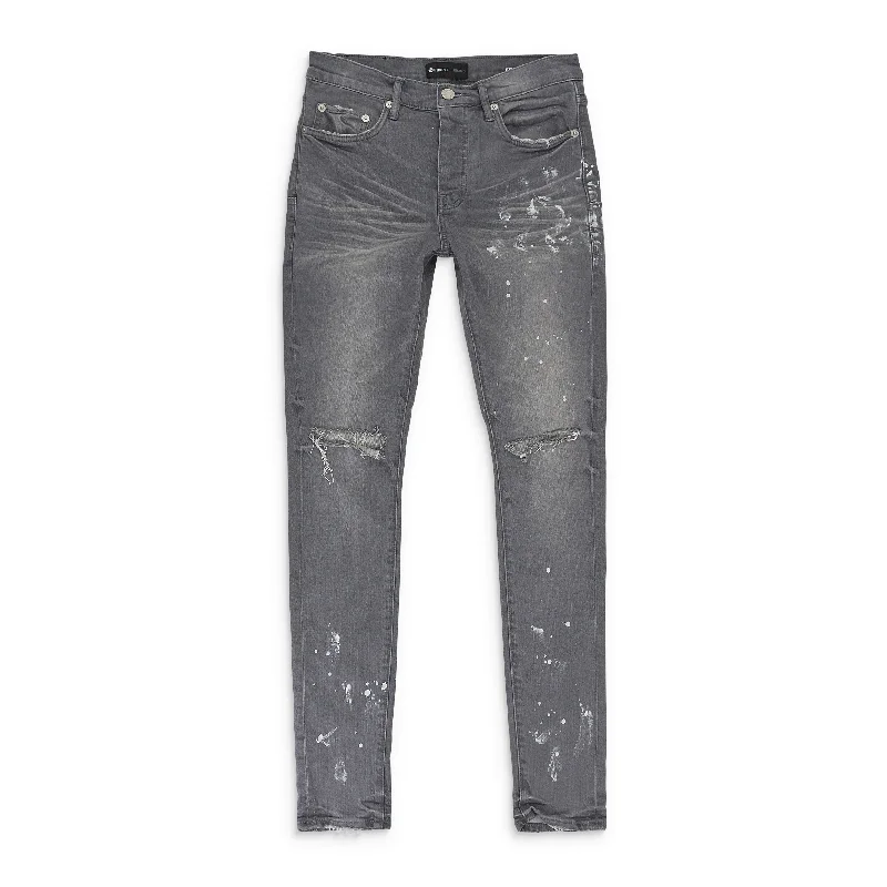 Men's Skinny Jeans with Stretch FabricWORN KNEE SLIT GREY SKINNY JEANS