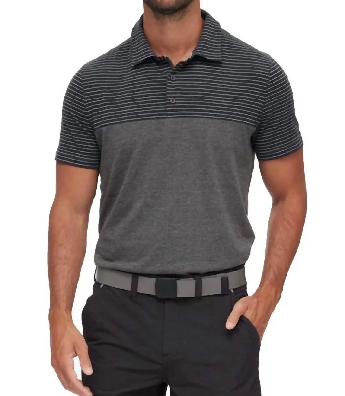 Men's Shirts with Appliquéd SleevesGalena Stripe Blocked Performance Polo Shirt In Grey