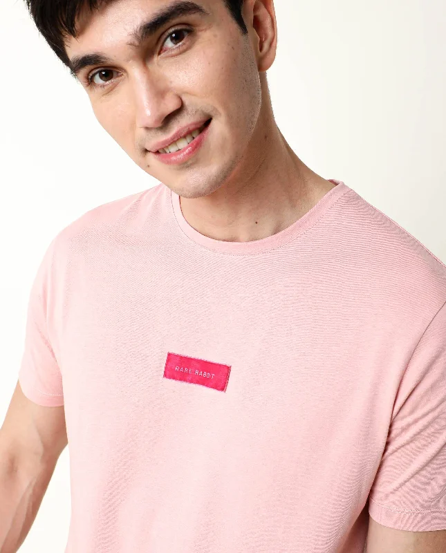 Men's Shirts with Pleated HemlinesRare Rabbit Men's Trix Peach Cotton Fabric Crew Neck Half Sleeves Slim Fit Velvet Badge Solid T-Shirt Men's Shirts with Pleated HemlinesRare Rabbit Men's Trix Peach Cotton Fabric Crew Neck Half Sleeves Slim Fit Velvet Badge Solid T-Shirt