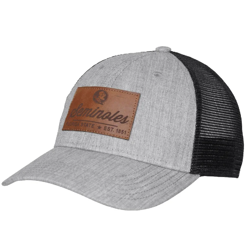 Stylish Trucker CapsLeague Seminole Logo/Seminoles Patch Adjustable Snapback - Heather¬†Grey/Black