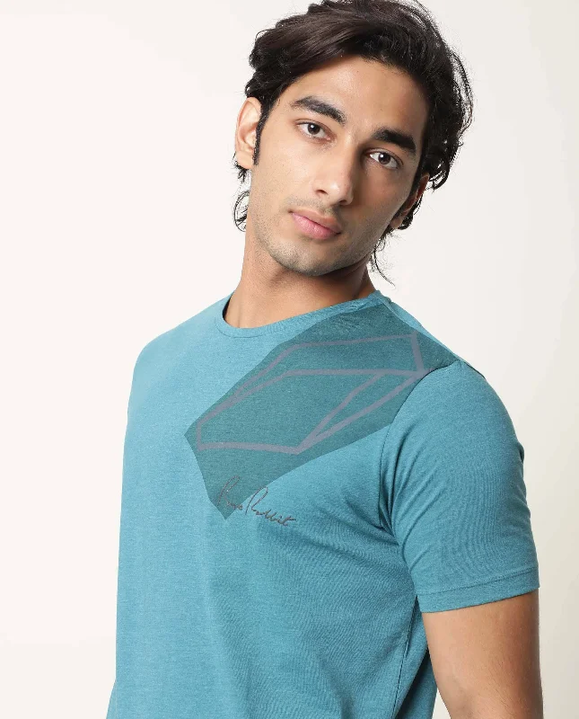 Men's Shirts with UV ProtectionRare Rabbit Men's Pecc Green Crew Neck Graphic Printed Half Sleeves Slim Fit T-Shirt Men's Shirts with UV ProtectionRare Rabbit Men's Pecc Green Crew Neck Graphic Printed Half Sleeves Slim Fit T-Shirt