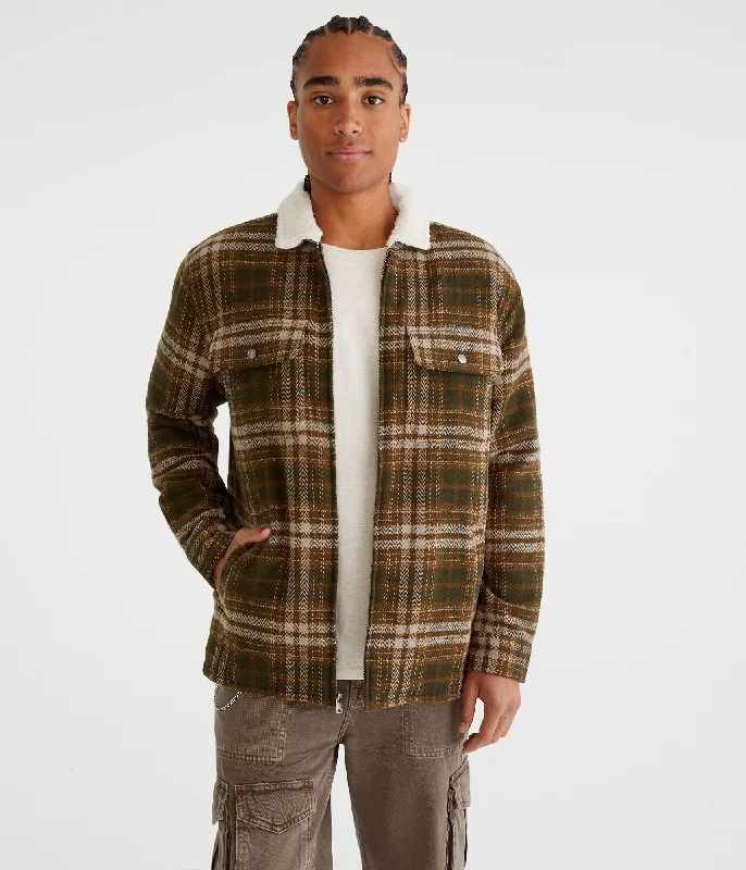 Men's Regular-Fit Shirts for a Classic FitAeropostale Plaid Sherpa-Lined Flannel Shacket