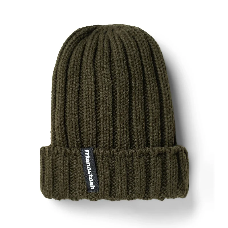 Comfortable Bucket Hats for TravelManastash 90's Logo Beanie II - Olive