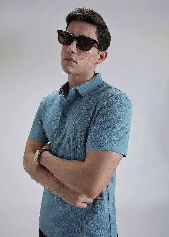 Men's Shirts with Ruffled HemlinesPatterned Blue Stitchless Polo T-shirt