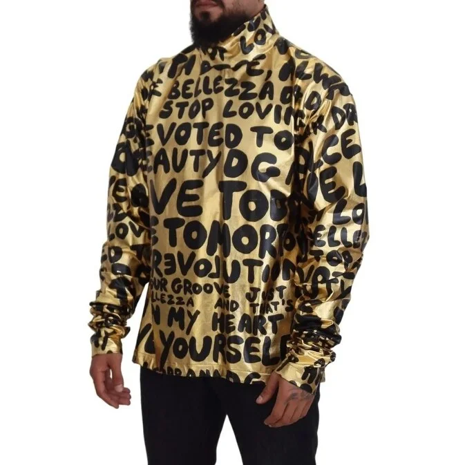 Comfortable Men's Cotton SweatersDolce & Gabbana Gold Logo Print Turtleneck Pullover Men's Sweater (Pre-Owned) Comfortable Men's Cotton SweatersDolce & Gabbana Gold Logo Print Turtleneck Pullover Men's Sweater (Pre-Owned)