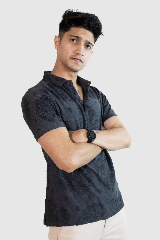 Men's Shirts with Ruffled HemlinesPalm Haven Polo T-Shirt: Dark Gray
