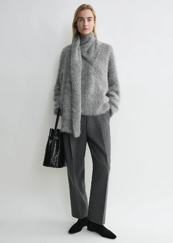 Men's Sweaters with Checkerboard PatternsDraped-scarf knit grey melange