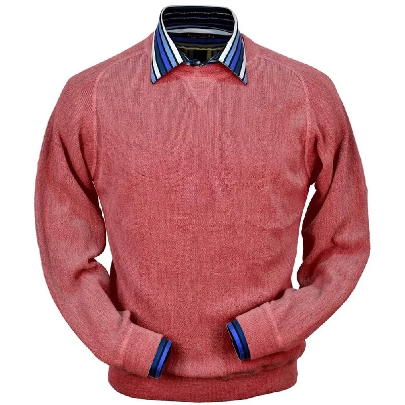 Men's Sweaters with Button-Down PlacketsBaby Alpaca 'Links Stitch' Sweatshirt-Style Crew Neck Sweater in Red Coral Heather by Peru Unlimited Men's Sweaters with Button-Down PlacketsBaby Alpaca 'Links Stitch' Sweatshirt-Style Crew Neck Sweater in Red Coral Heather by Peru Unlimited