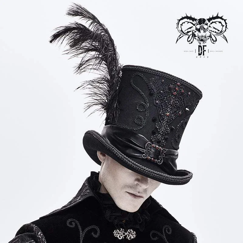 Classic Bowler HatsMen's Gothic Feather Rhinestone Hats With Rivets