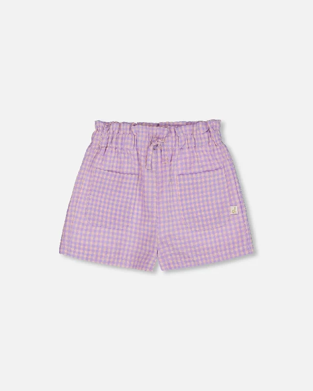 Athletic-Inspired Men's Workout and Running ShortsPrinted Gingham Short Lilac And Pink Athletic-Inspired Men's Workout and Running ShortsPrinted Gingham Short Lilac And Pink