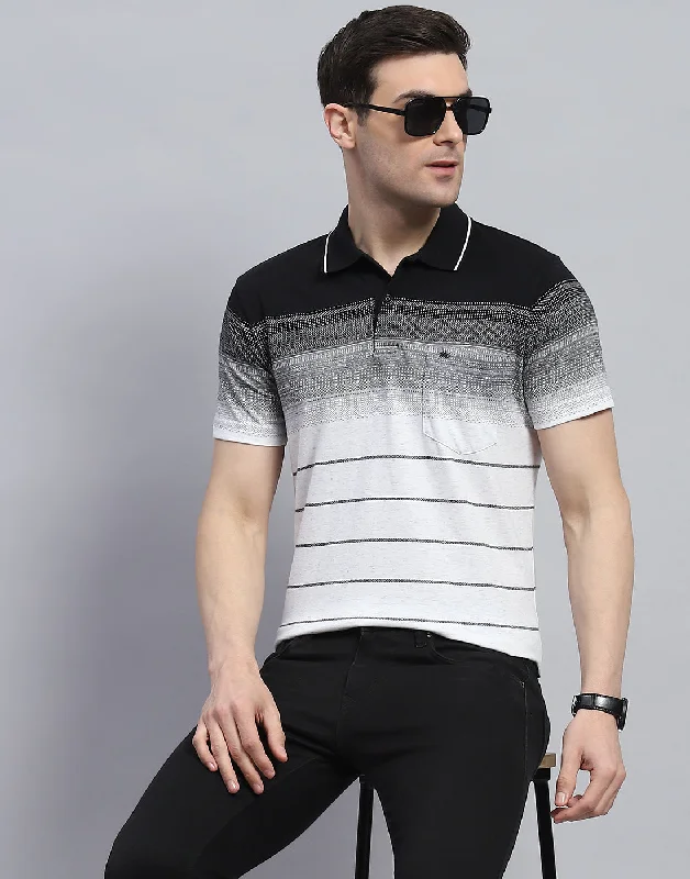 Men's Shirts with Asymmetrical HemlinesMen Black Stripe Polo Collar Half Sleeve T-Shirt Men's Shirts with Asymmetrical HemlinesMen Black Stripe Polo Collar Half Sleeve T-Shirt