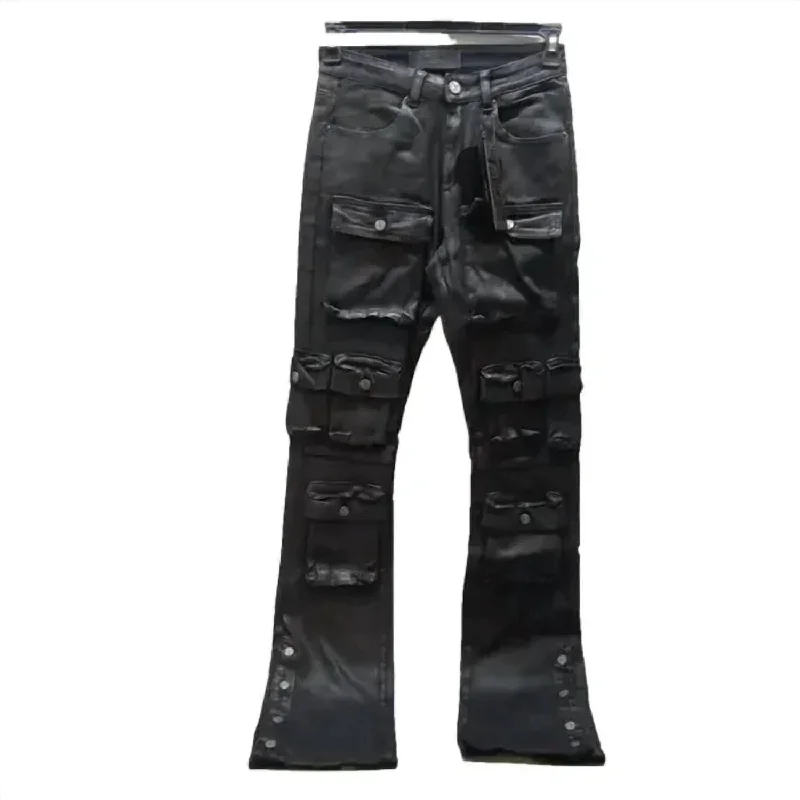 Trendy Men's JeansMen's Coated Denim Cargo Skinny Jeans In Black