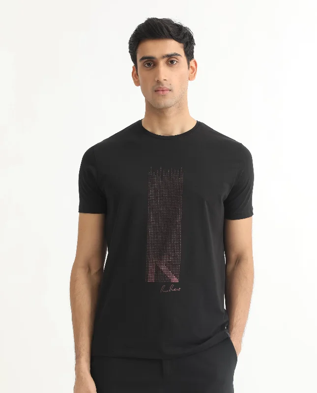 Men's Shirts with Pin CollarsRare Rabbit Men's Dotter-1 Black Crew Neck Half Sleeves Regular Fit Graphic Printed Branding T-Shirt Men's Shirts with Pin CollarsRare Rabbit Men's Dotter-1 Black Crew Neck Half Sleeves Regular Fit Graphic Printed Branding T-Shirt