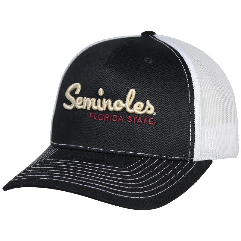Stylish Trucker CapsUscape Seminoles/Florida State Gold Design Adjustable 5-Panel Richardson Trucker Cap - Black/White