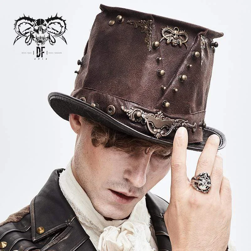 Female Fisherman HatsMen's Steampunk Devil Skull Metal Rivets Hats