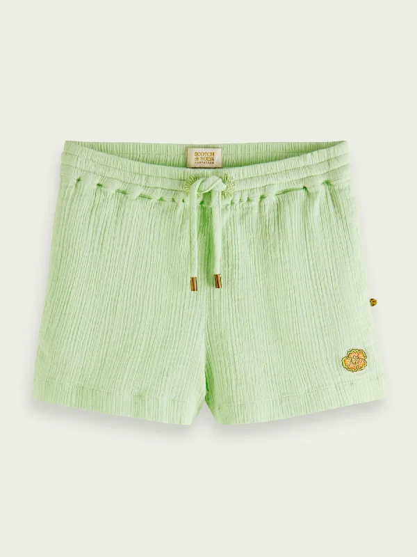 Lightweight and Airy Men's Running and Workout ShortsGirl's Crinkle-Cotton Short In Pistache Lightweight and Airy Men's Running and Workout ShortsGirl's Crinkle-Cotton Short In Pistache