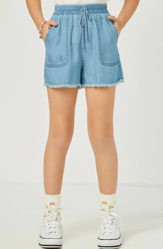 Zippered Men's Secure Cargo ShortsGirls' Patch Pocket Shorts In Light Denim