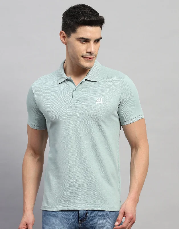 Lightweight Men's Linen ShirtsMen Blue Solid Polo Collar Half Sleeve T-Shirt