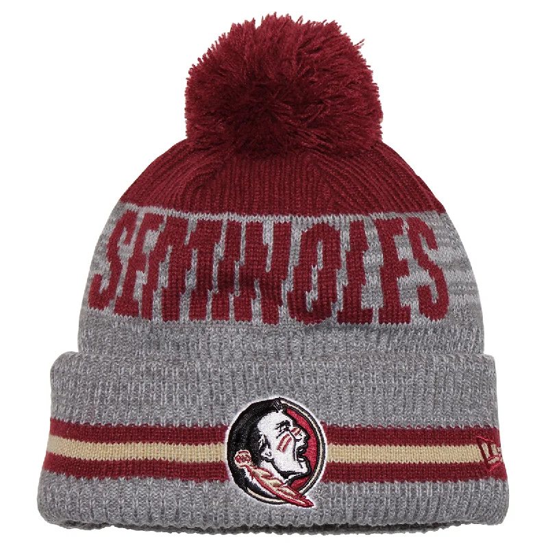 Modern BeaniesNew Era Seminole Logo/Seminoles Cuff Fleece Lined Pom Knit Cap - Garnet/Grey