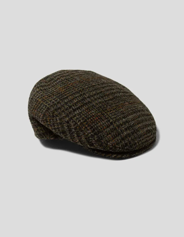 Quilted Beanies for Cold WeatherHARRIS TWEED IVY CAP - OLIVE PLAID