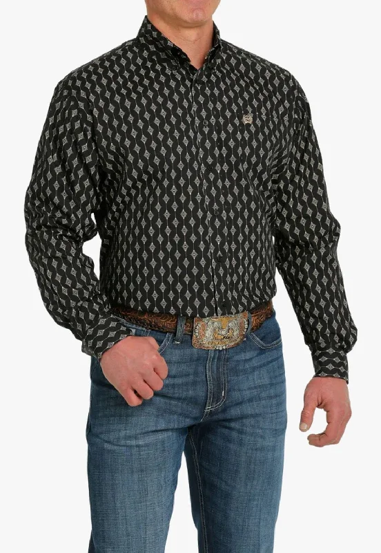 Men's Patterned Dress Casual Shirts for Smart-Casual EventsCinch Mens Diamond Print Button Down Long Sleeve Shirt