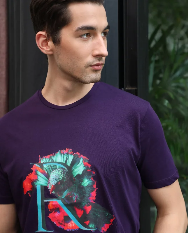 Men's Shirts with High NecksRare Rabbit Men's Ciliva PurpleCrew Neck Abstract Graphic Printed Half Sleeves Slim Fit T-Shirt Men's Shirts with High NecksRare Rabbit Men's Ciliva PurpleCrew Neck Abstract Graphic Printed Half Sleeves Slim Fit T-Shirt