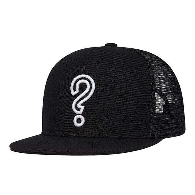 Casual Beanie CapsMen's Hip Hop Guestion Mark Embroidered Mesh Black Cap