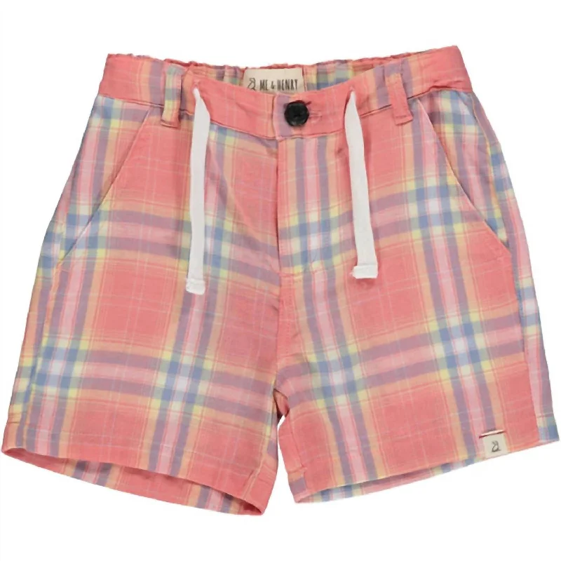 Work-Appropriate Men's Cargo ShortsBoy's Crew Plaid Shorts In Coral & Lemon